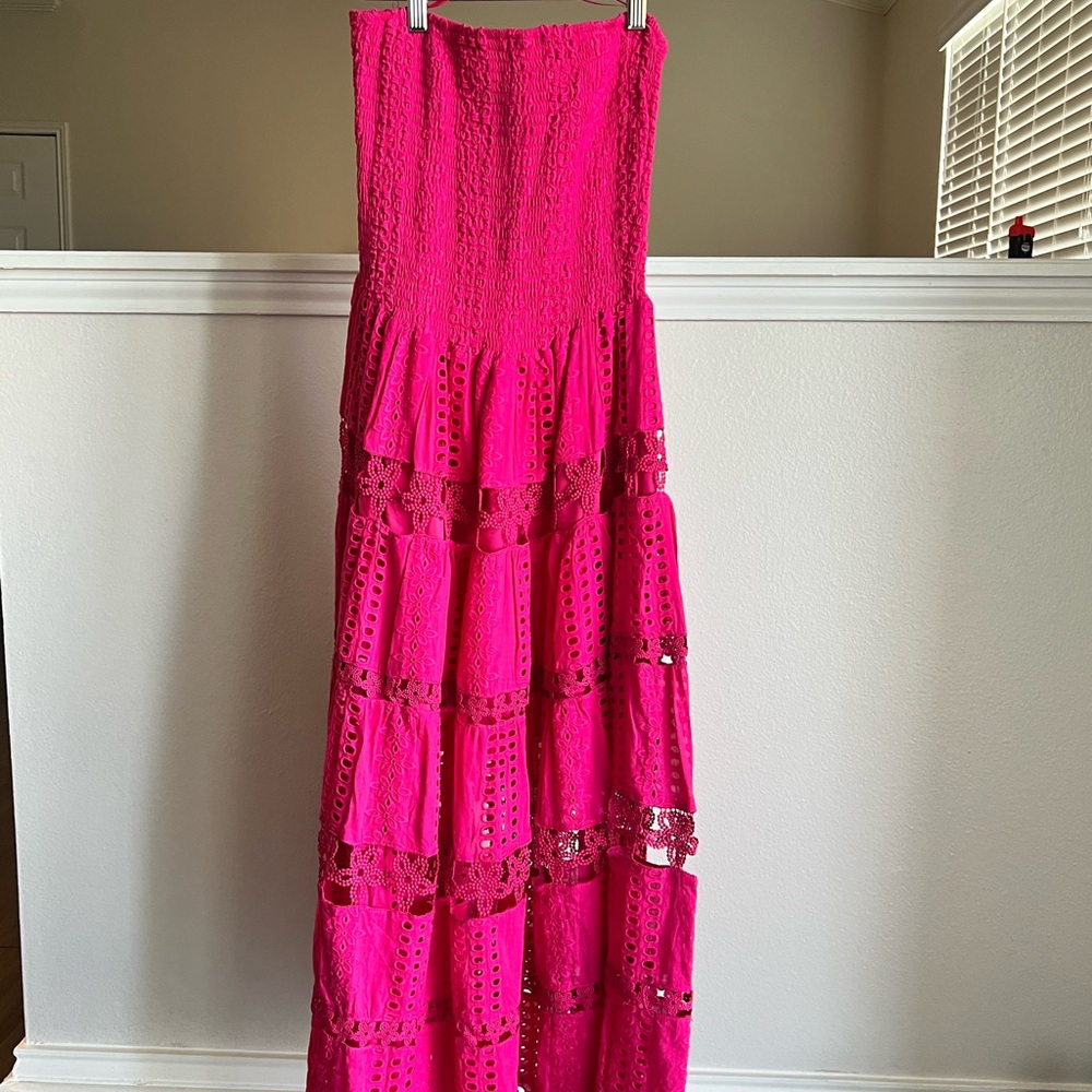 Vibrant Pink Strapless Maxi Dress